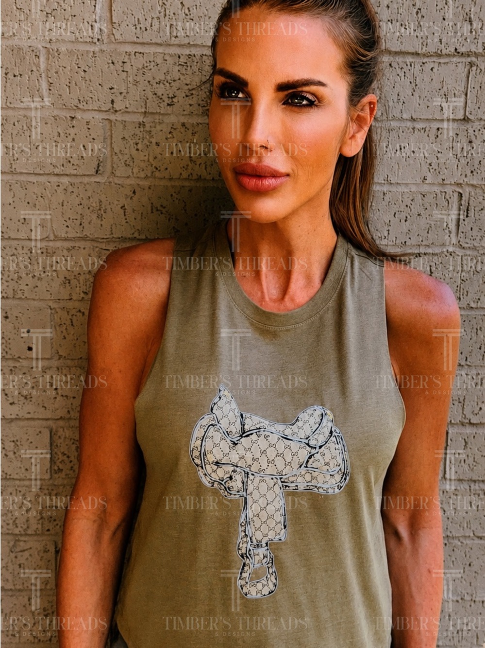Olive Green Graphic Tank Top